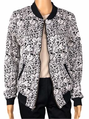 MICHAEL STARS black and off-white “Tapestry Jersey Ivory” bomber jacket Small